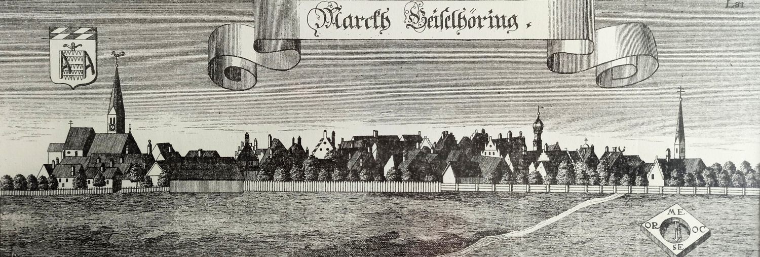 Alte Tuschezeichnung der Stadt Geiselhöring